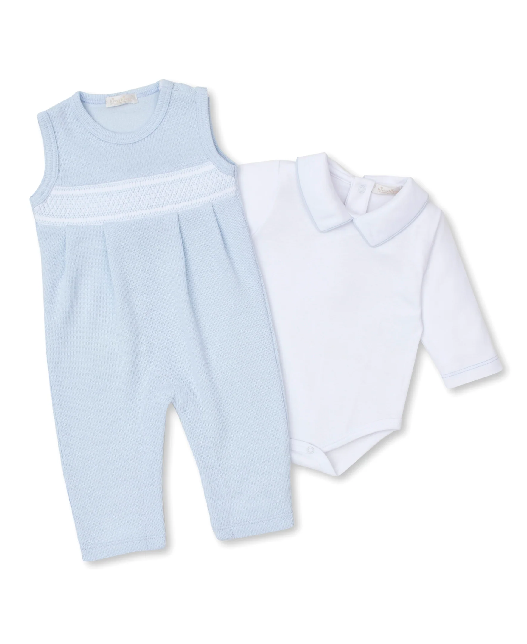 CLB Punto Ingles Blue Hand Smocked Overall Set - Image 3